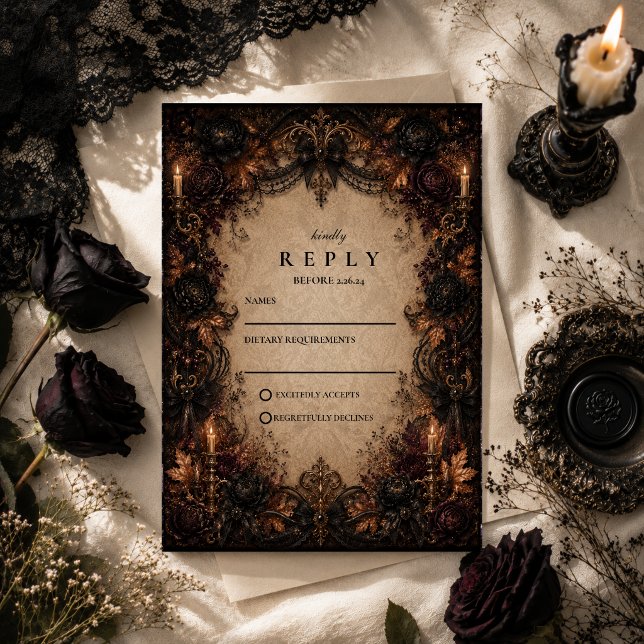 Dark Romance Fall Wedding RSVP Card (Creator Uploaded)