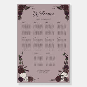 Dark Romance Mauve Floral Skull Seating Chart Sign