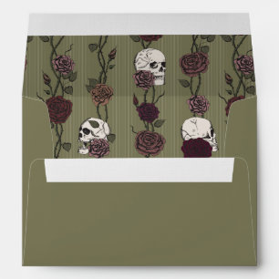 Dark Romance Olive Green Skull and Rose Envelope