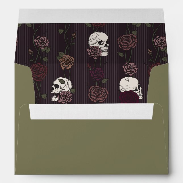Dark Romance Olive Green Skull and Rose Envelope (Back (Bottom))