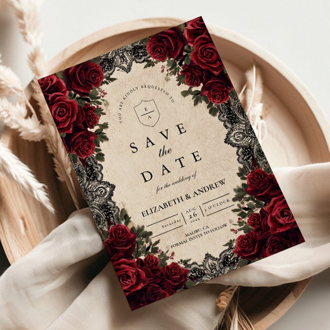 Dark Romance Red Rose Gothic Elegant Wedding Save The Date (Creator Uploaded)