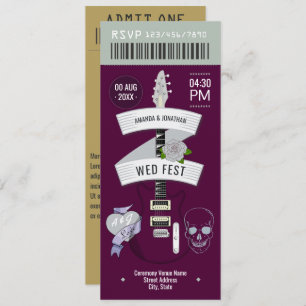 Dark Romance Rock ’n’ Roll Wedding Ticket Invitation