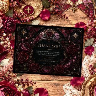 Dark Romance Stained Glass Burgundy Floral Wedding Thank You Card