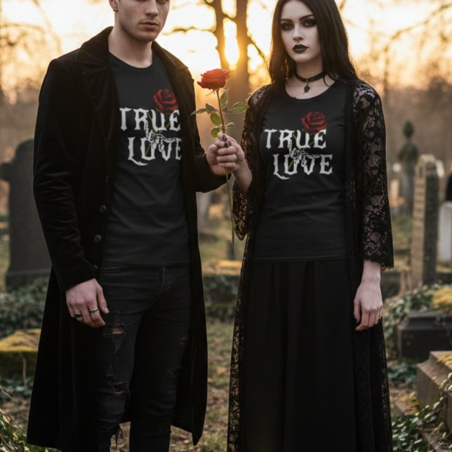 Dark Romance True Love: Skull Hand & Red Rose T-Shirt (Creator Uploaded)