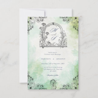 dark romance vintage save the date green  invitation