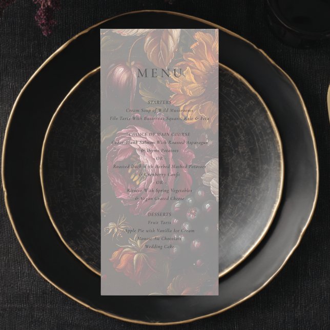 Dark Romantic Baroque Floral Painting Wedding Menu (Creator Uploaded)