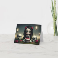 Dark romantic cute goth girl with birthday cake