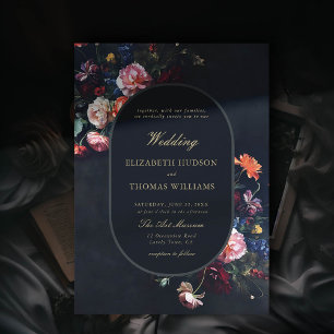 Dark Romantic Fairytale Moody Floral Frame Wedding Invitation