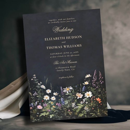 Dark Romantic Fairytale Moody Wildflowers Wedding Invitation