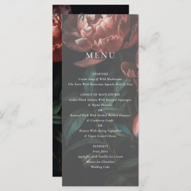Dark Romantic Fine Art Floral Wedding Menu (Front/Back)