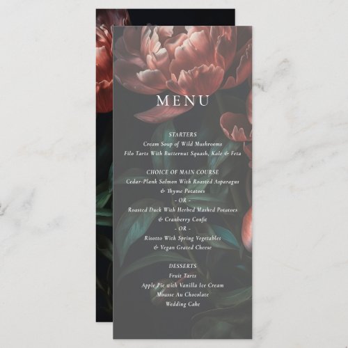 Dark Romantic Fine Art Floral Wedding Menu