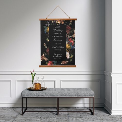 Dark Romantic Floral Dutch Masters Wedding Welcome Hanging Tapestry