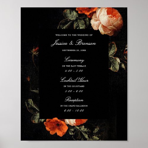Dark Romantic Floral Dutch Masters Wedding Welcome Poster