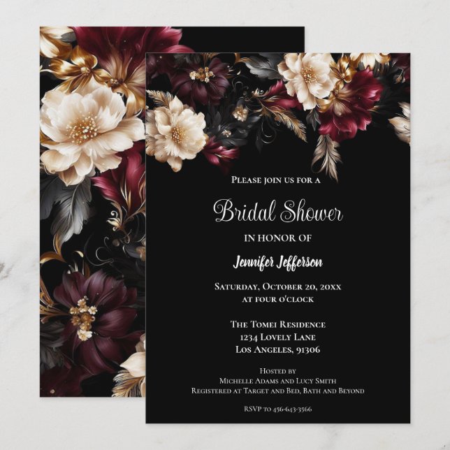 Dark Romantic Floral Gothic Bridal Shower Invitation (Front/Back)