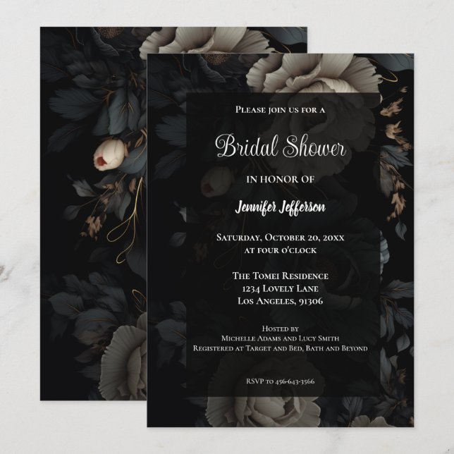 Dark Romantic Floral Gothic Bridal Shower Invitation (Front/Back)