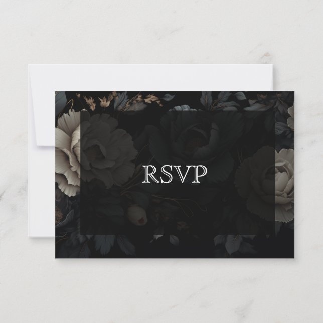 Dark Romantic Floral Gothic Wedding RSVP Card (Back)