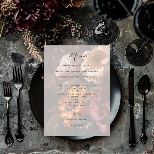 Dark Romantic Floral Oil Painting Wedding Menu