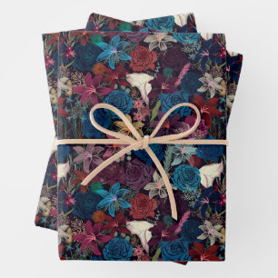 Dark Romantic Floral Pattern Wrapping Paper Sheets
