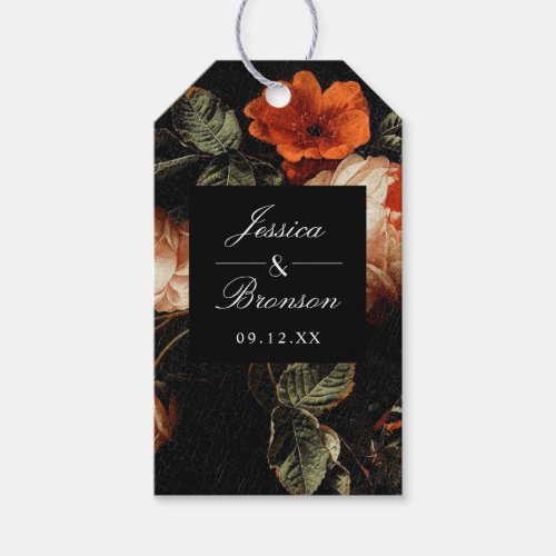 Dark Romantic Floral Roses Dutch Master Wedding Gift Tags
