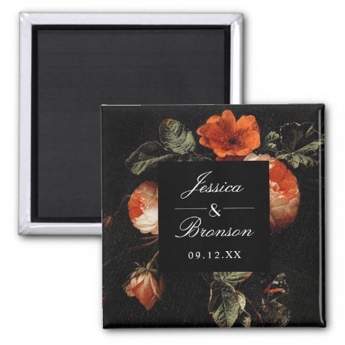 Dark Romantic Floral Roses Dutch Master Wedding Magnet