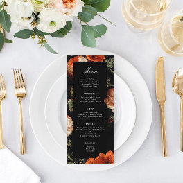 Dark Romantic Floral Roses Dutch Master Wedding Menu
