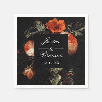 Dark Romantic Floral Roses Dutch Master Wedding Napkins by beckynimoy at Zazzle