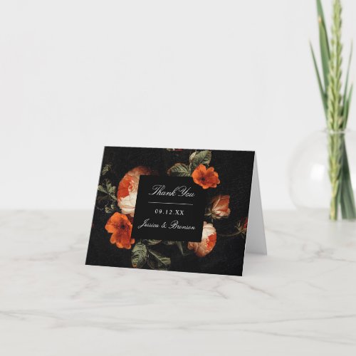 Dark Romantic Floral Roses Dutch Master Wedding Thank You Card