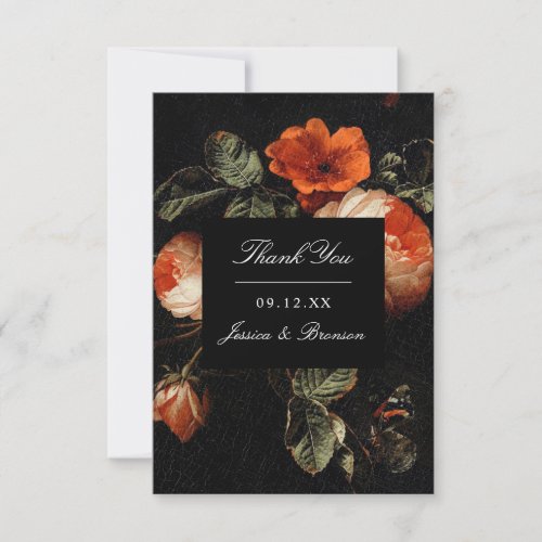 Dark Romantic Floral Roses Dutch Master Wedding Thank You Card