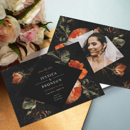 Dark Romantic Floral Roses Dutch Save the Date Invitation