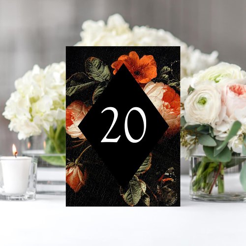Dark Romantic Floral Roses Dutch Table Number