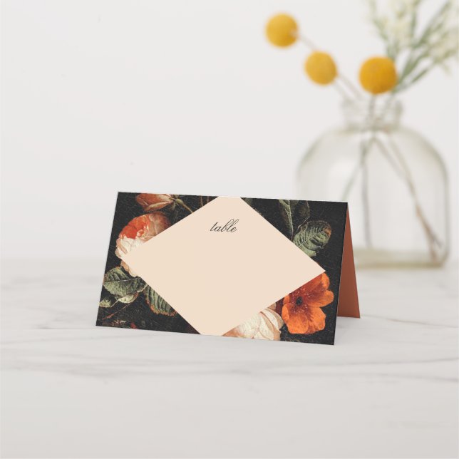 Dark Romantic Floral Roses Dutch  Wedding Place Card (Front)