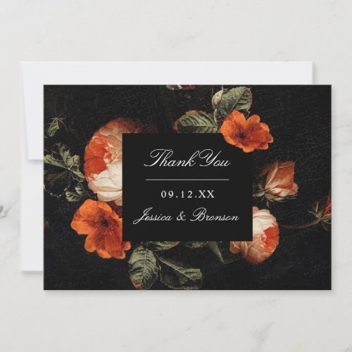 Dark Romantic Floral Roses Dutch Wedding Thank You Invitation