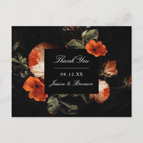 Dark Romantic Floral Roses Dutch Wedding Thank You Postcard