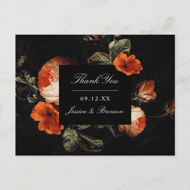 Dark Romantic Floral Roses Dutch Wedding Thank You Postcard (Front)