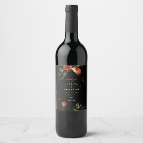 Dark Romantic Floral Roses Dutch Wine Label