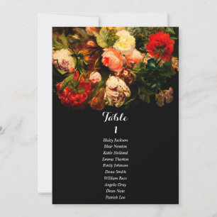 Dark romantic floral wedding seating chart card