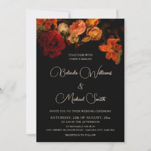 Dark Romantic Flowers Photo Wedding Invitation