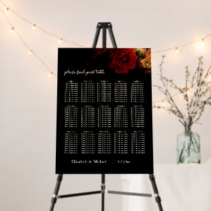 Dark Romantic Flowers Wedding Seating Char Foam Board