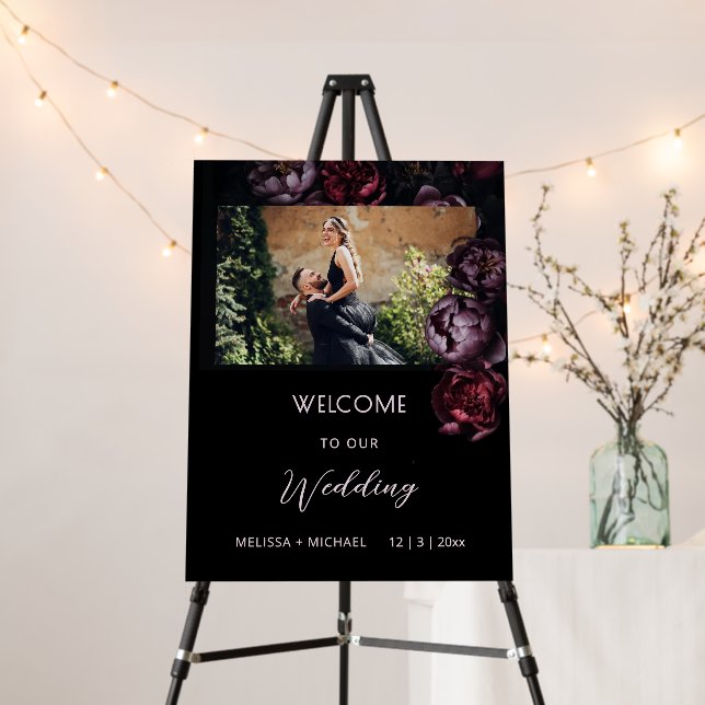  Dark Romantic Flowers Wedding Welcome Foam Board (In Situ (Stand))