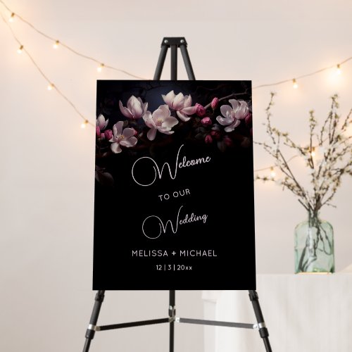 Dark Romantic Flowers Wedding Welcome Foam Board