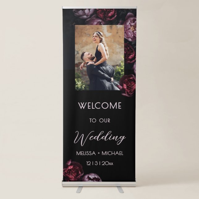  Dark Romantic Flowers Wedding Welcome Retractable Banner (Front)