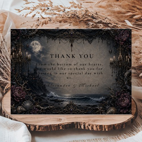 Dark Romantic Goth Beach Wedding Thank You Card