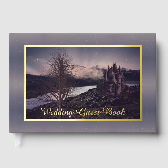 Dark Romantic Gothic Castle Wedding Foil Guest Book (Front)
