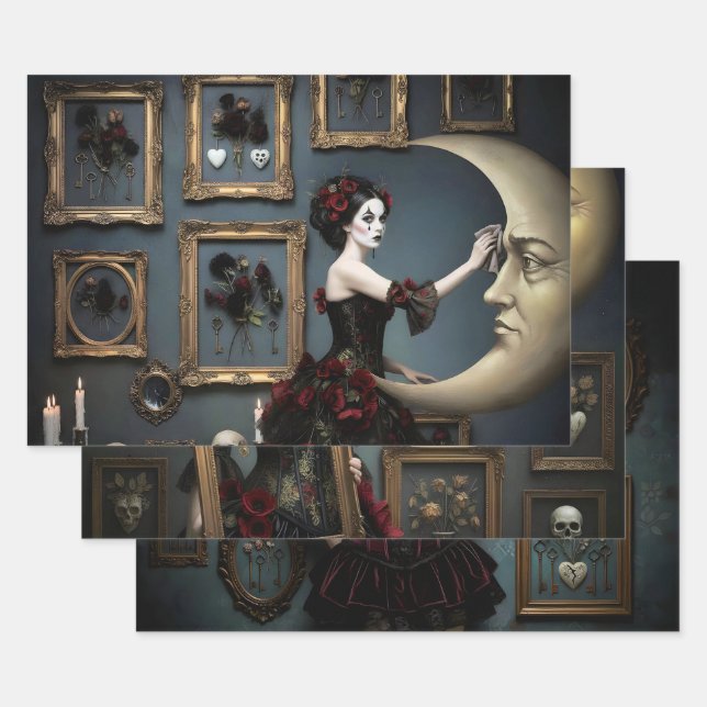 Dark Romantic Gothic Design Wrapping Paper Sheets (Set)