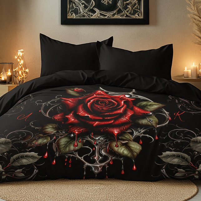 Dark Romantic Gothic Rose Black Red Moody Duvet Cover (Dark Romantic Gothic Rose Black Red Moody Duvet Cover)
