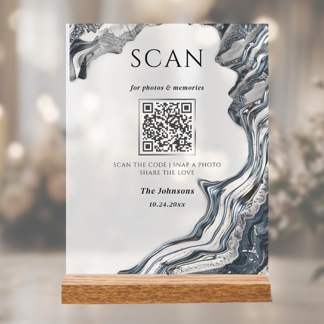 Dark Romantic Liquid Obsidian Wedding QR  Acrylic Sign (Creator Uploaded)