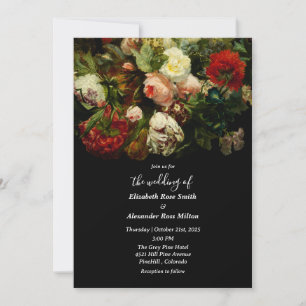 Dark romantic moody elegant floral flowers wedding invitation