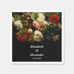 Dark romantic moody elegant floral flowers wedding napkins