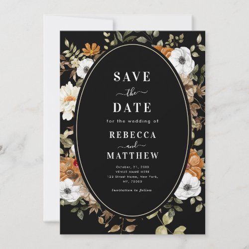 Dark Romantic Moody Floral Dramatic Black Invitation