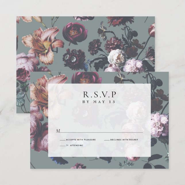 Dark Romantic Moody Floral RSVP Wedding Cards (Front/Back)